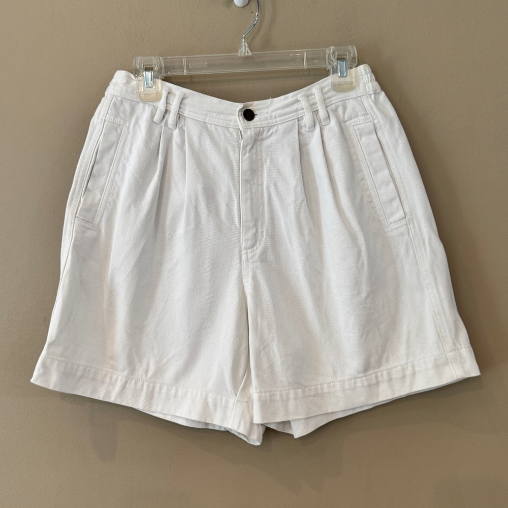 VTG 90s Jean Shorts 12 Petite White Stretch Waist Ultra High Rise Thick‎ Denim